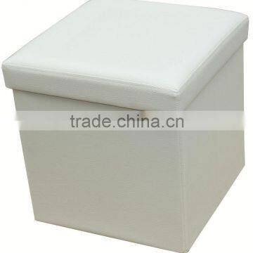 stronger!! White PVC Leather folding storage stool with button