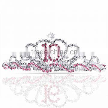 silver pink rhinestone princess sweet 16 birthday tiara