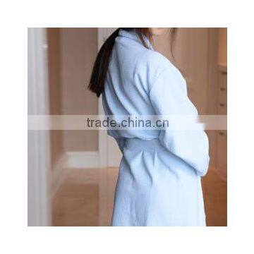 Thin Waffle Bathrobe Cotton Spa Robe Sky Blue Women Bathrobe