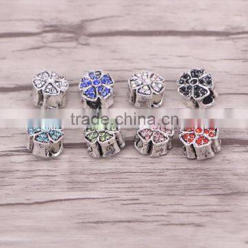 4.0mm Hole Flower Antique Silver Bead Charm Crystal Big Hole Beads Fit Women Bracelets & Bangles Charm