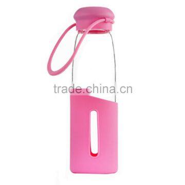 Cheap Logo Printed Green 500ml Glass Sport Water Bottle With Silicone Sleeve photo-3