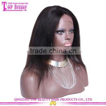 150 Density Yaki Human Hair Wig Natural Color 12 Inches Glueless Silk Top Full Lace Wig