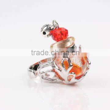 Wholesale Silver Foil Mini Lampwork Glass Bottle Perfume Scent Ring Size Adjustable Aromatherapy Diffuser Ring Aroma Ring