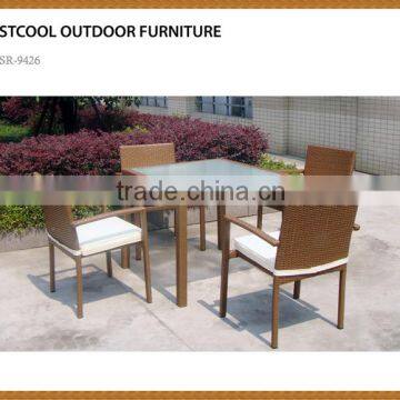 sale outdoor rattan furniture glass dining table 6 chairs set aluminum frame poly rattan outdoor dining set