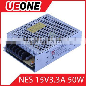 Hot sale 50w 15v 3.3a switching power supply CE factory price NES-50-15