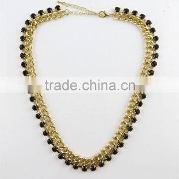 Winter style black crystal bib necklace