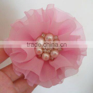 2014 Hot sale pearl center chiffon fabric flower (AM-FB01)