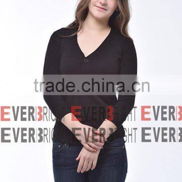 Canton Fair show female pure black women button cardigan sweater