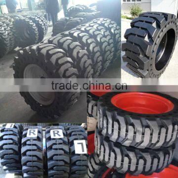 Chinese Good Price 8 Stud Holes 10x16.5 10-16.5 Standard Solid Skid Steer Tires-NO FLAT-Set of 4