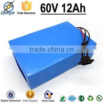 Richargeable low price 1200ah lithium battery 60v for electric bike with 18650 cell PVC case 16s 15A BMS and 2.0A Charger