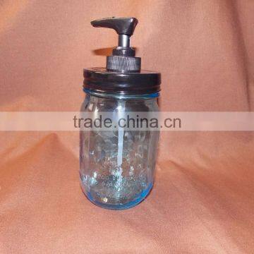 Vintage Mason Jar Soap Dispenser With Antiqued Black Lid & Pump