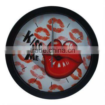 Large round super silent clock -KISS lips