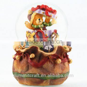 Resin teddy bear music box musical christmas snow globes