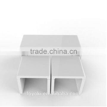 MODERN DESIGN HIGH GLOSS WHITE COFFEE TABLE SIDE/END NEST TABLE SET LIVING ROOM photo-2