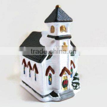 Ceramic Christmas village, lighted church