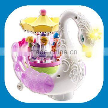 Fantasy Self Riding Swan Animal Toy Musical Rotating Horses Carousel Music Box from dongguan ICTI Manufactory