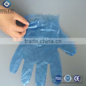 Wholesale disposable blue color PE or poly gloves with embossed clear blue pe glove