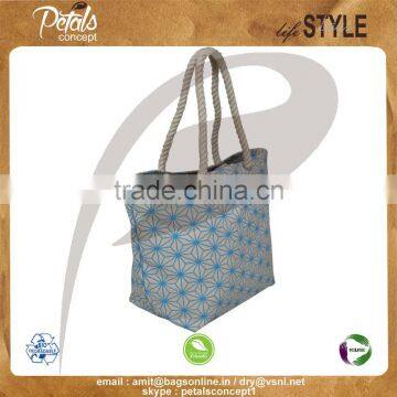 12 oz Natural Canvas Floral Print Tote Bag With Hanging Zip Pocket & With Twisted Rope Handle photo-2