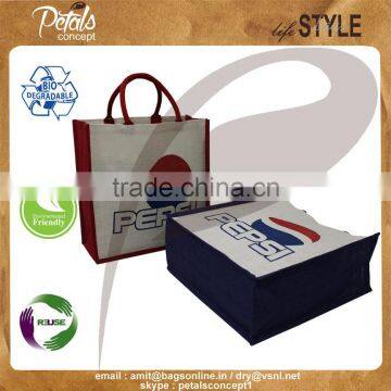 Customized Log Baranded Jute Fabric Tote Bag With Two Color Logo Print 2 Side With Padded Rope Handle photo-2