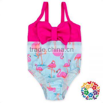 Hot Sale Soft Neoprene Girls Swimsuit Summer Fashion Cartoon One-piece Models Baby Swimwear With Bow For Wholesale