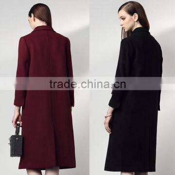 Women Wool Coat Double Breasted Peacoat Fall Winter Solid Color Trench Coat Back Split Black Lady Swing Long Coats Plus Size photo-2