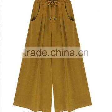 Fashion Indian Women Casual Pants Wide Leg Trousers With Elastic Band photo-3