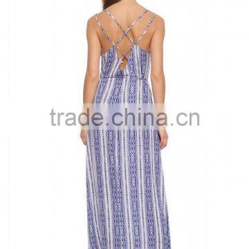 Women elegant spaghetti straps tie waist long printed flowy chiffon maxi dress