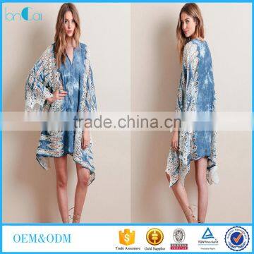 Western fashion design women tie dye kimono with lace batwing