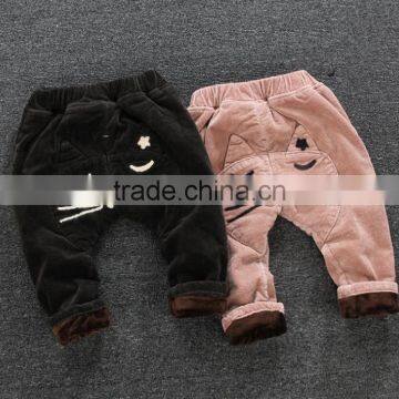 High quality corduroy korean style cat patterned boys pant fashion thickening and velvet leisure pants