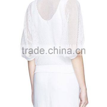 Korea Style Fashion Design Lady Custom Bell Sleeve Mesh Knit Sweater photo-3