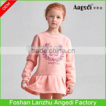 OEM Older Girls Long Sleeve Sweat Shirt Little Princess Embroidery Graphic Ruffle Hem Dress photo-2
