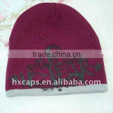 Fashion knitted winter cap and hat gorro with printed logo