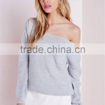 Custom Design Women Oversized Knitwear Plain Longline Sweater For Winter Off Shoulder Knitted Jumper Grey photo-3