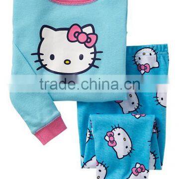 baby girls sky blue hello kitty cartoon pattern cotton pyjamas suits kids sleepwears children's nightgown