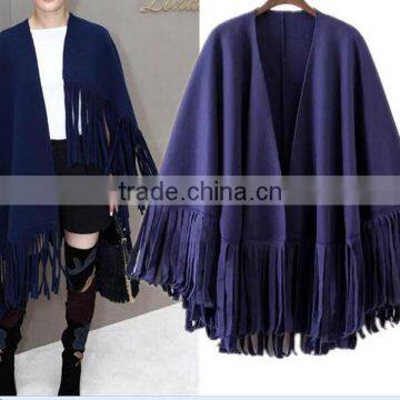 newest trendy women bohemian poncho shawl suede fringe leather shawl