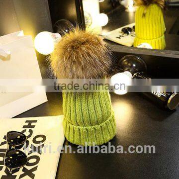 Wholesale Real Mink Fur Pom Poms Knitted Hat Ball Beanies Winter Hat For Women Girl 'S Wool Hat Cotton Thick Female Cap photo-3