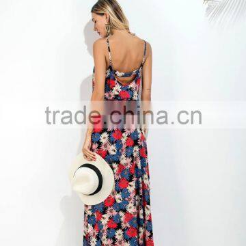 Boho Floral Print Long Maxi Dress Summer Beach Strap Backless Dress Apparel photo-4
