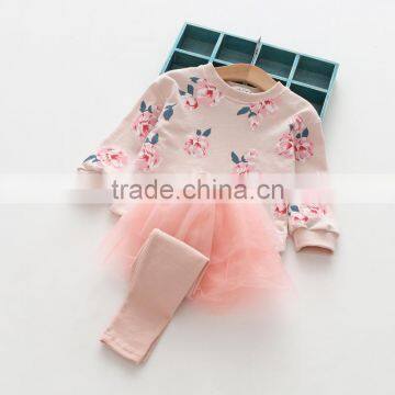 Autumn New Style Flower Printing Tops and Tutu Culotte Girls Boutique Clothing Set photo-3