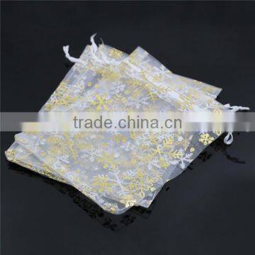 Organza Jewelry Bags Drawstring Rectangle White Christmas Snowflake Pattern 16cm x 12cm photo-3