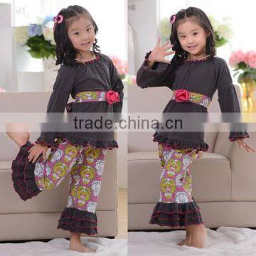 2014 new arrival girl clothes suit multicolor clother with ruffle in the bottom