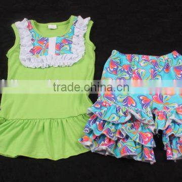 2017 Hot Sale Sleeveless Bibs Top Match Butterfly Ruffle Shorts Toddler Girls Outfits Newborn Outfits Children 2pcs Outfits photo-2
