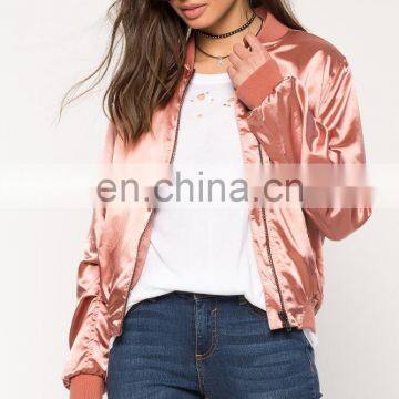 China Clothing Manufacturer Custom Plain Satin Bomber Jacket Wholesale photo-2