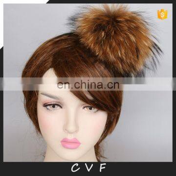 Natural color jumbo raccoon fur pompom accessory hairband hair hoop