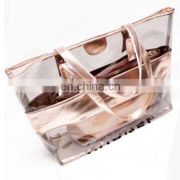 2 in 1 Fashion Transparent Beach Bag Tote Shoulder Clear Bag PVC