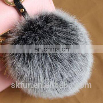 Colorful fox fur pom pom keychain