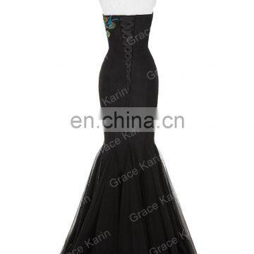 Grace Karin Full-Length Strapless Sweetheart Black Mermaid Peacock Prom Dress GK000080-1 photo-4
