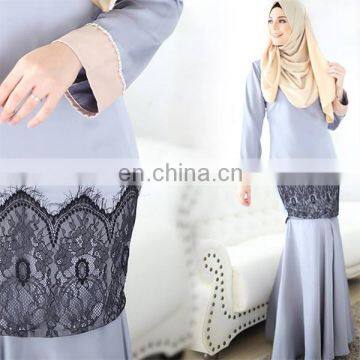 2016 baju kurung with lace latest design long sleeve maxi dress woman