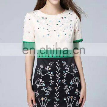 Women Summer Elegant Dress /embroidery allover short sleeve ladies Dress