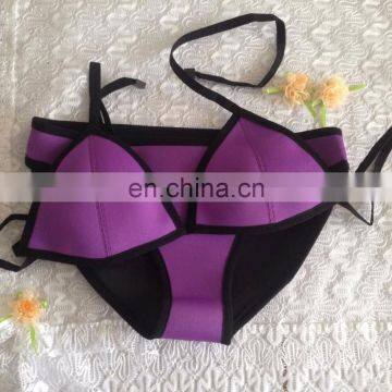 Sexy Women's Neoprene Halter Triangle Bikini Push-Up Swimsuit Swimwear photo-3