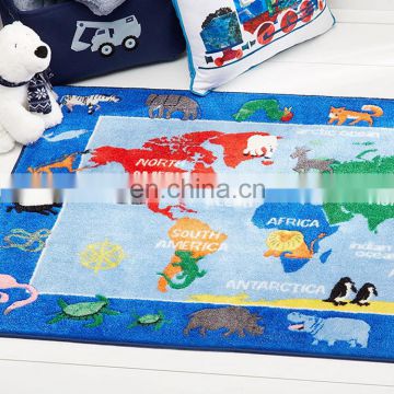 Custom Cartoon World Map Children Infants Carpet Design Printed Anti Slip Washable Rugs